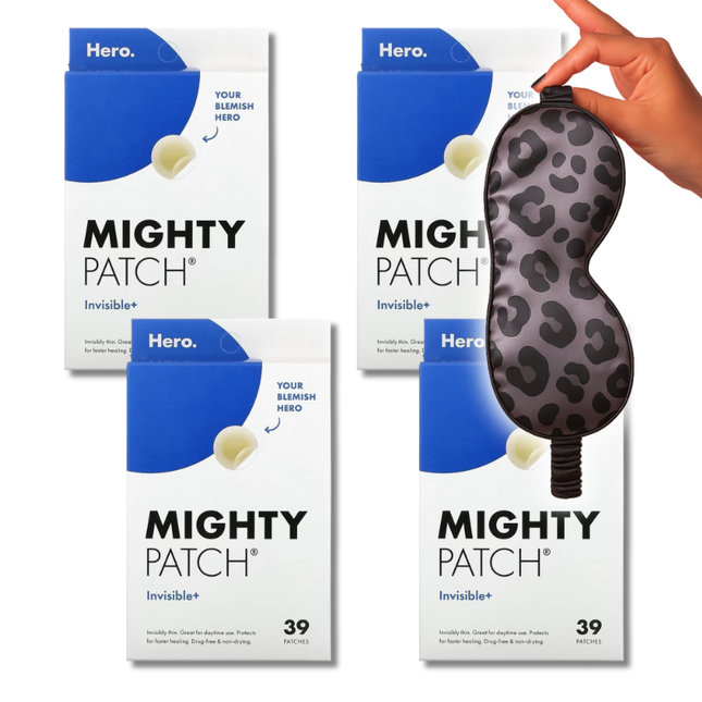 x4 Mighty Pimple patch 39 Pack Invisible+ (FREE Satin Sleep mask)